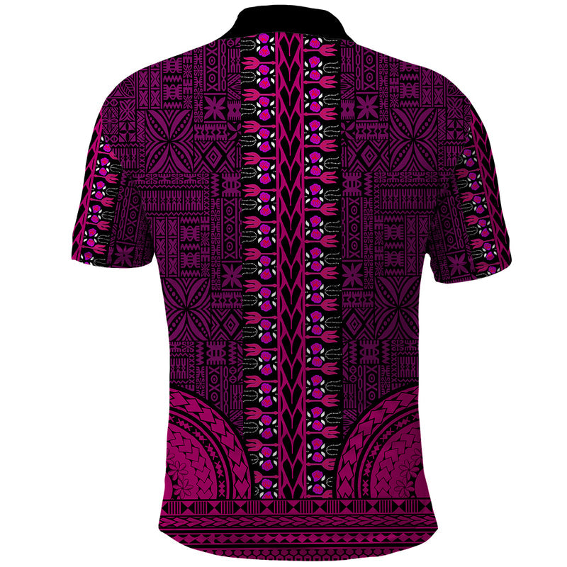 African Dashiki With Tapa Pattern - Pink Polo Shirt