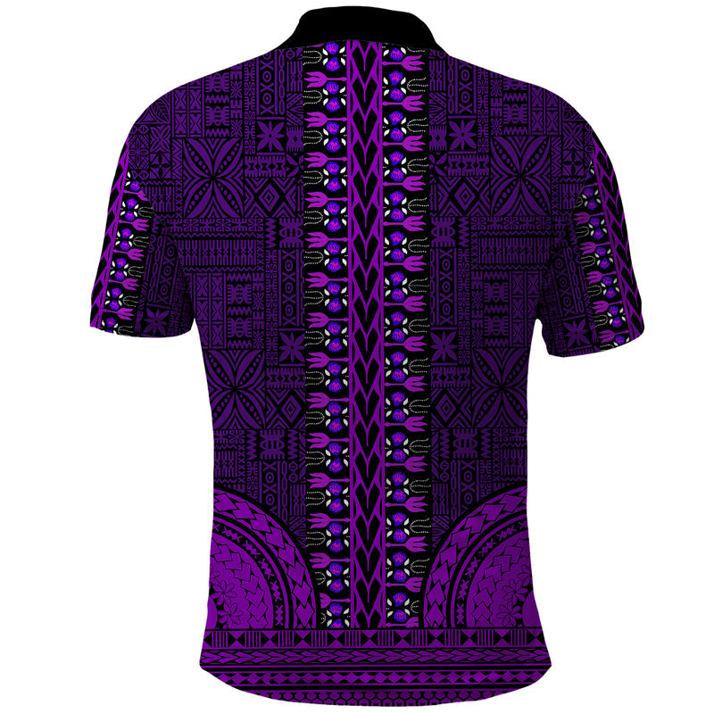 African Dashiki With Tapa Pattern - Purple Polo Shirt