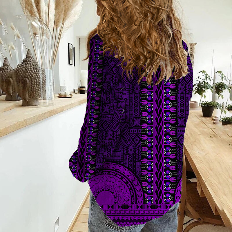African Dashiki With Tapa Pattern - Purple Women Casual Shirt