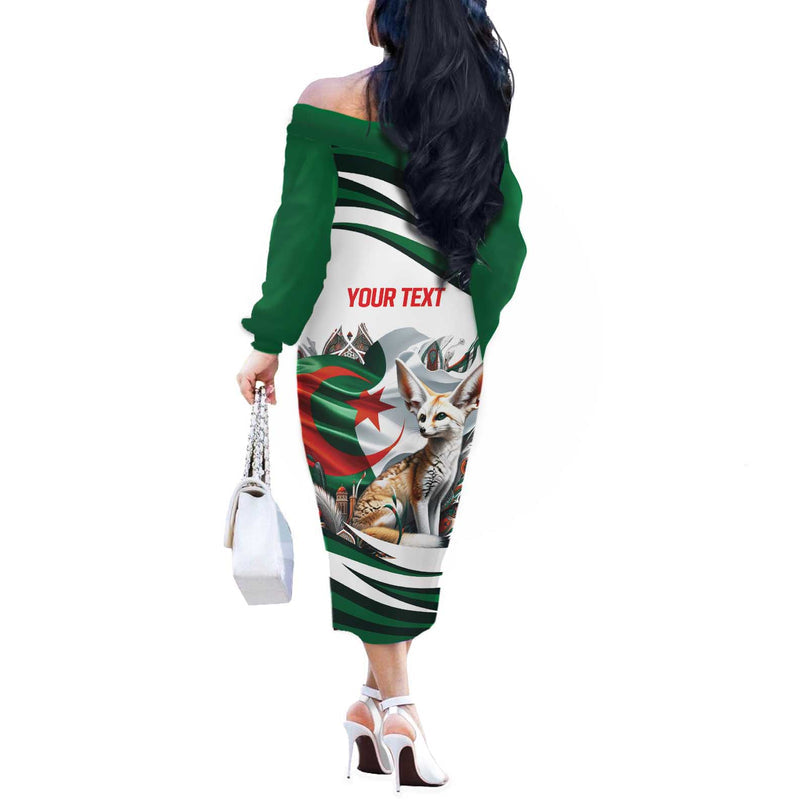 Algeria Fennec Fox With Algerian Culture And Nature Off The Shoulder Long Sleeve Dress
