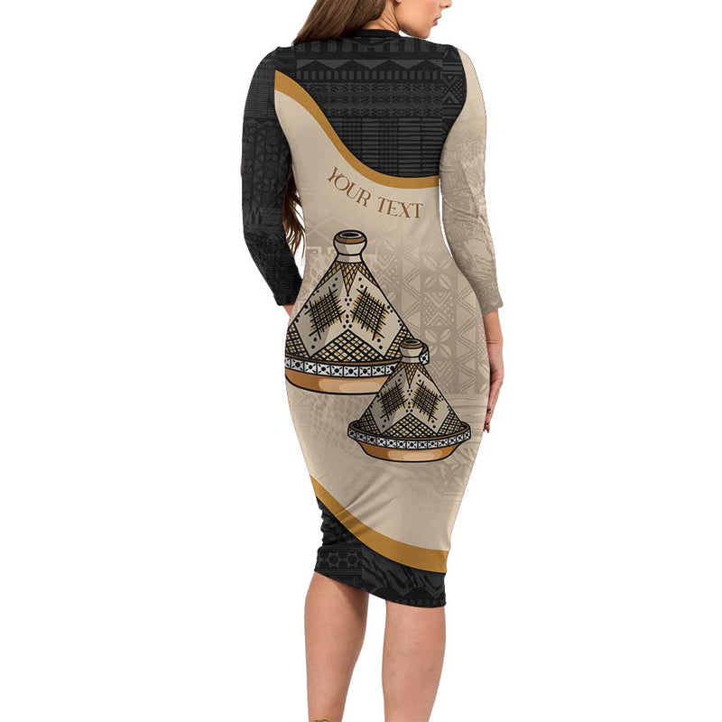 Algeria Tajine Dish With African Tribal Pattern Long Sleeve Bodycon Dress
