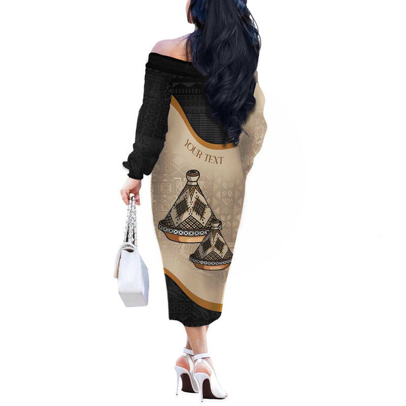Algeria Tajine Dish With African Tribal Pattern Off The Shoulder Long Sleeve Dress