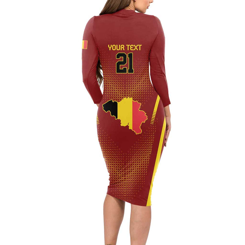 Custom Belgium Football Royal Belgian 1895 With Map Style Long Sleeve Bodycon Dress
