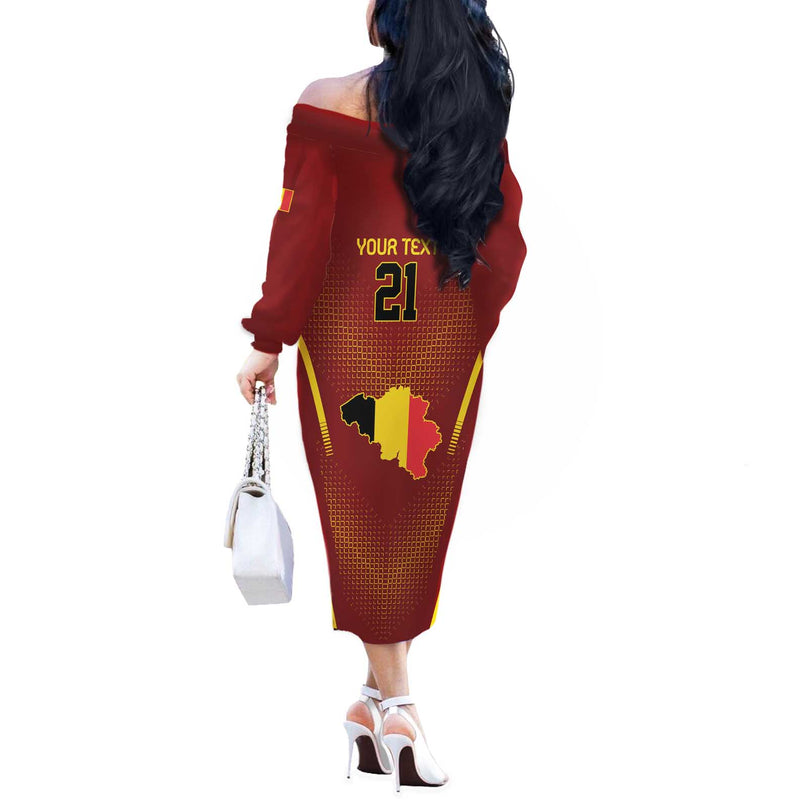 Custom Belgium Football Royal Belgian 1895 With Map Style Off The Shoulder Long Sleeve Dress