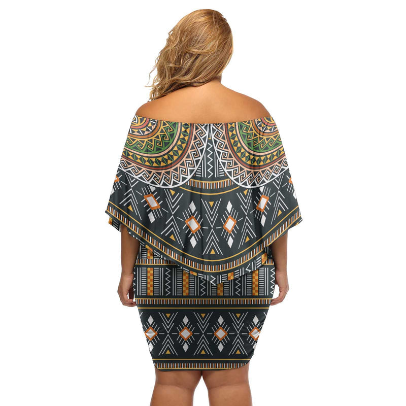 Africa Ethnic Native Pattern Off Shoulder Short Dress