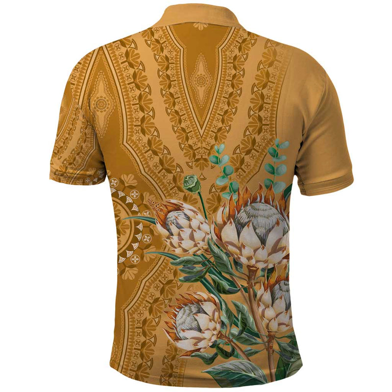 Africa King Proteas Dashiki Motif Gold Style Polo Shirt