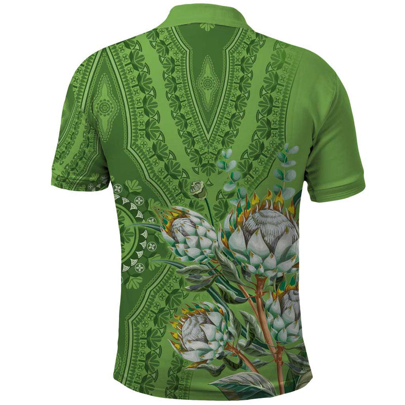 Africa King Proteas Dashiki Motif Green Style Polo Shirt
