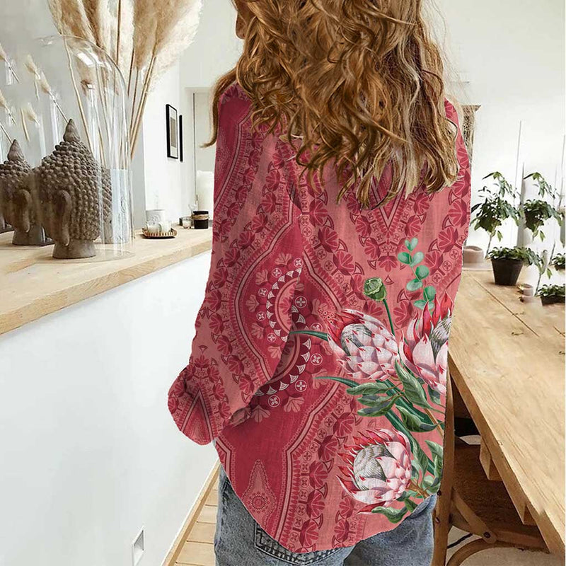 Africa King Proteas Dashiki Motif Peach Style Women Casual Shirt