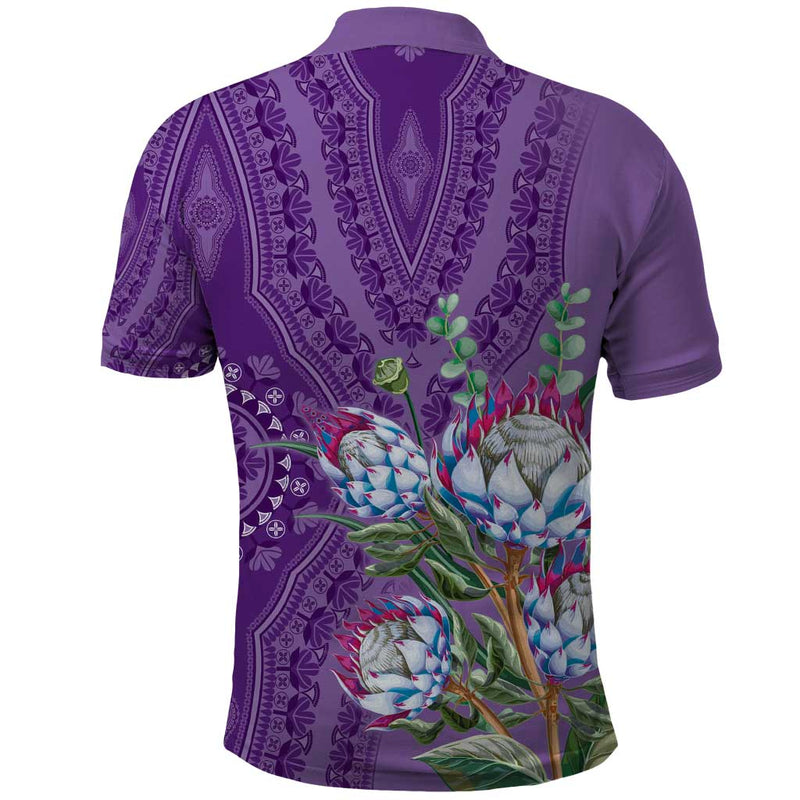Africa King Proteas Dashiki Motif Violet Style Polo Shirt
