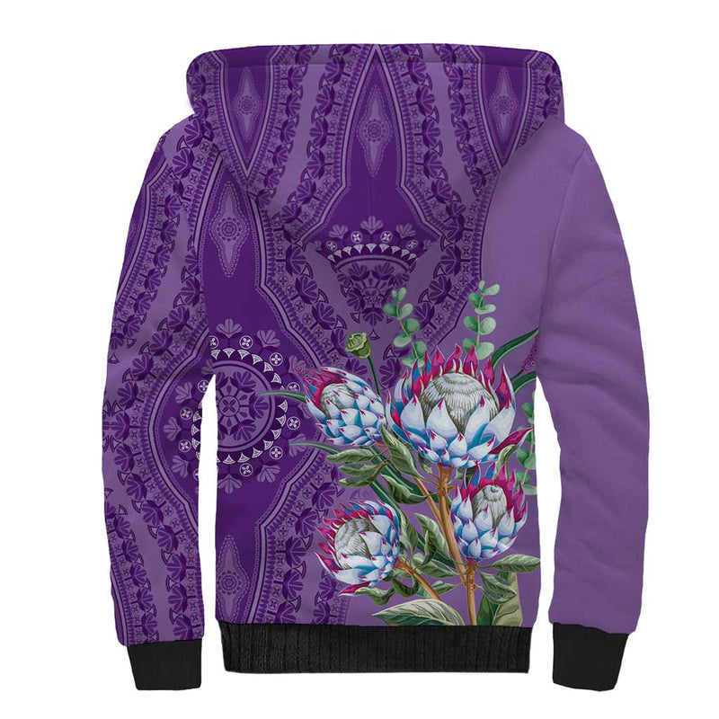 Africa King Proteas Dashiki Motif Violet Style Sherpa Hoodie