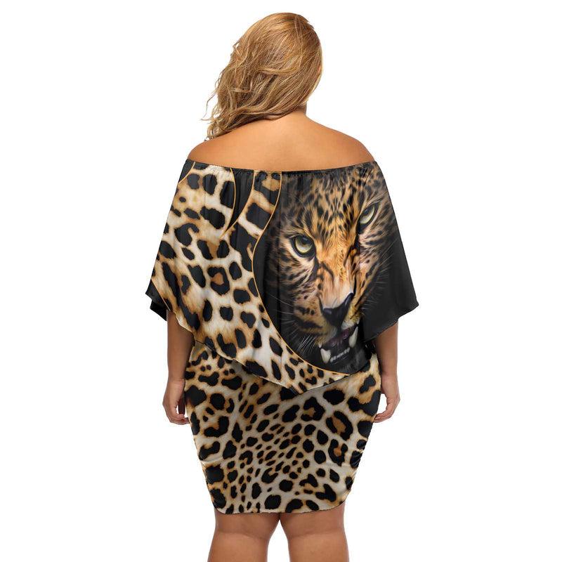 Africa Leopard Skin Pattern Version 01 Off Shoulder Short Dress