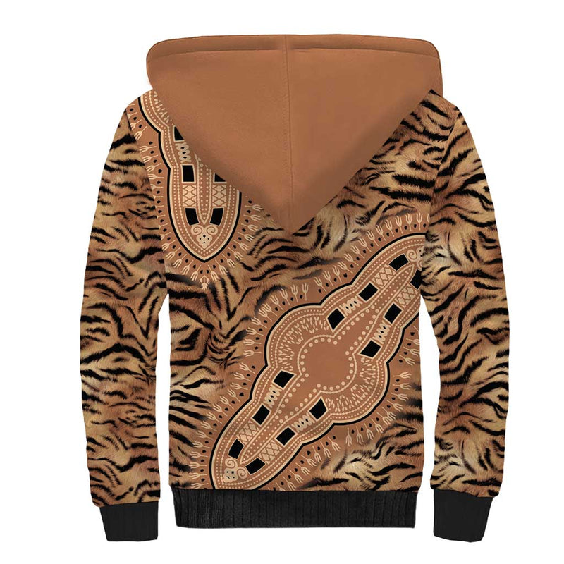 Africa Tiger Mix Dashiki Tribal Pattern Sherpa Hoodie