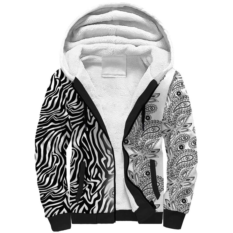 Africa Zebra Mix Paisley Tribal Pattern Sherpa Hoodie