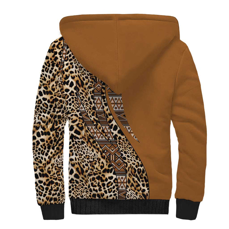 Africa Leopard Mix Native Tribal Pattern Sherpa Hoodie