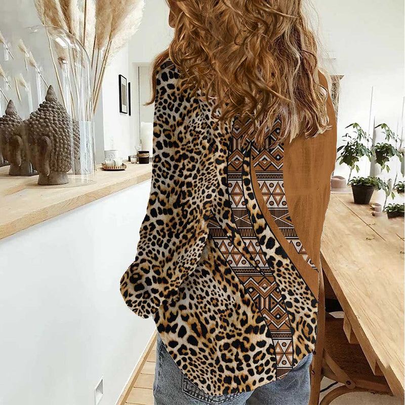 Africa Leopard Mix Native Tribal Pattern Women Casual Shirt