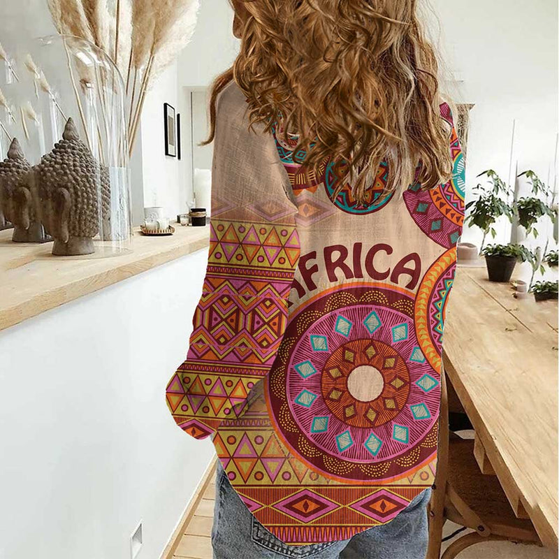 Africa Tribal Traditional Pattern Beige Motif Women Casual Shirt