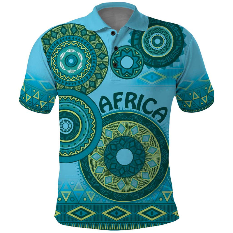 Africa Tribal Traditional Pattern Blue Motif Polo Shirt