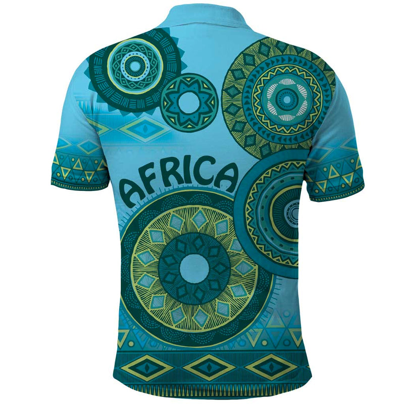 Africa Tribal Traditional Pattern Blue Motif Polo Shirt