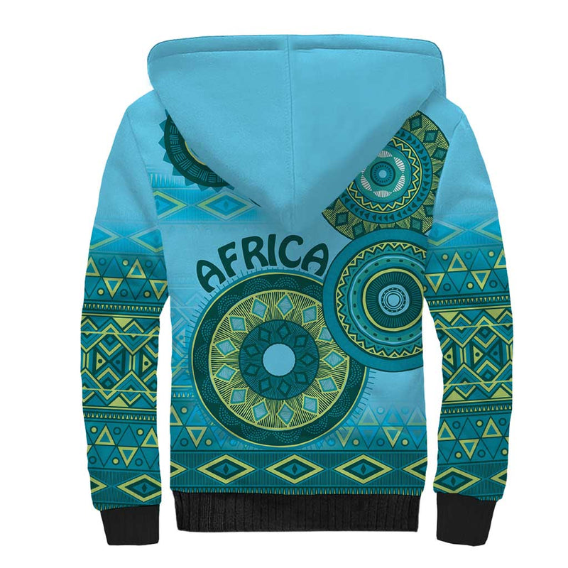Africa Tribal Traditional Pattern Blue Motif Sherpa Hoodie