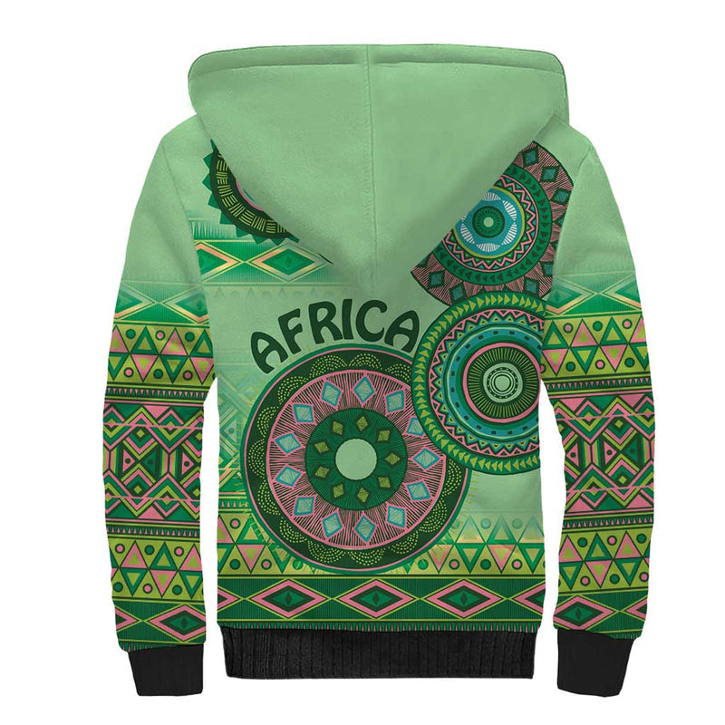 Africa Tribal Traditional Pattern Green Motif Sherpa Hoodie