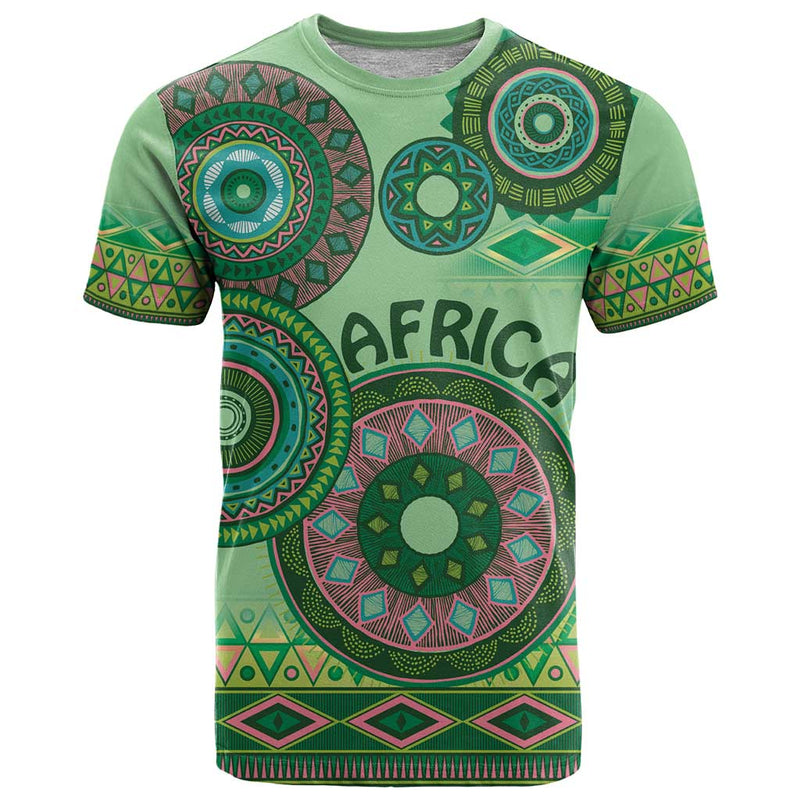 Africa Tribal Traditional Pattern Green Motif T Shirt