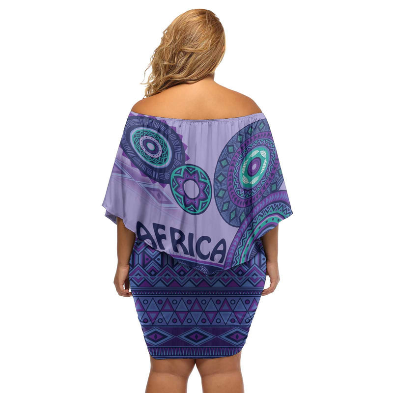 Africa Tribal Traditional Pattern Purple Motif Off Shoulder Short Dress