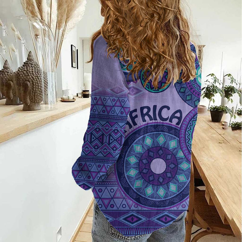 Africa Tribal Traditional Pattern Purple Motif Women Casual Shirt