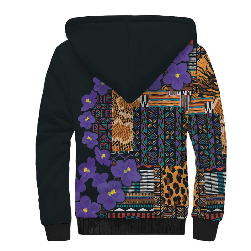 Africa Violets Flowers Mix Native Tribal Pattern Sherpa Hoodie