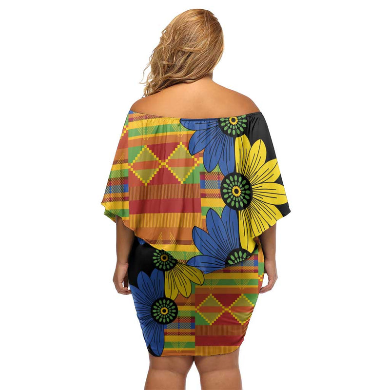 African Ethnic Kitenge Ankara Style Off Shoulder Short Dress