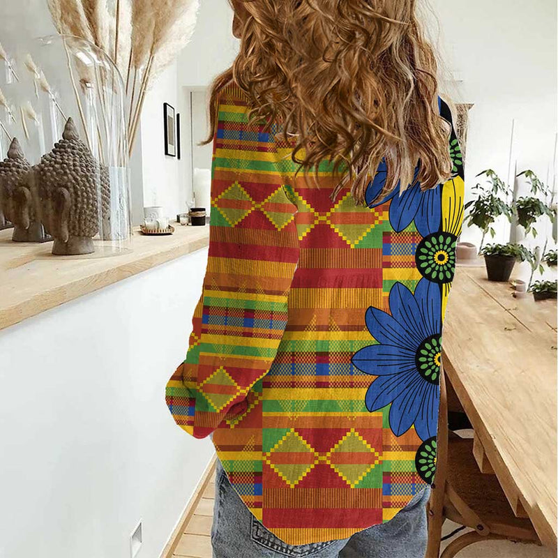 African Ethnic Kitenge Ankara Style Women Casual Shirt