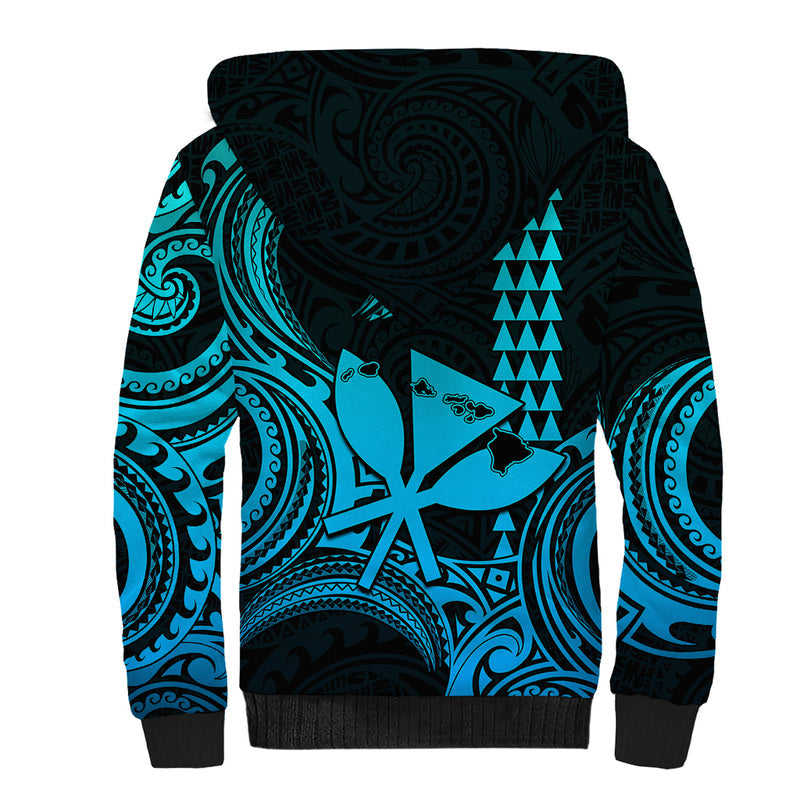 Custom Happy King Kamehameha Day Hawaii Paradise of the Pacific Tribal Kakau with Kanaka Maoli - Aqua Sherpa Hoodie