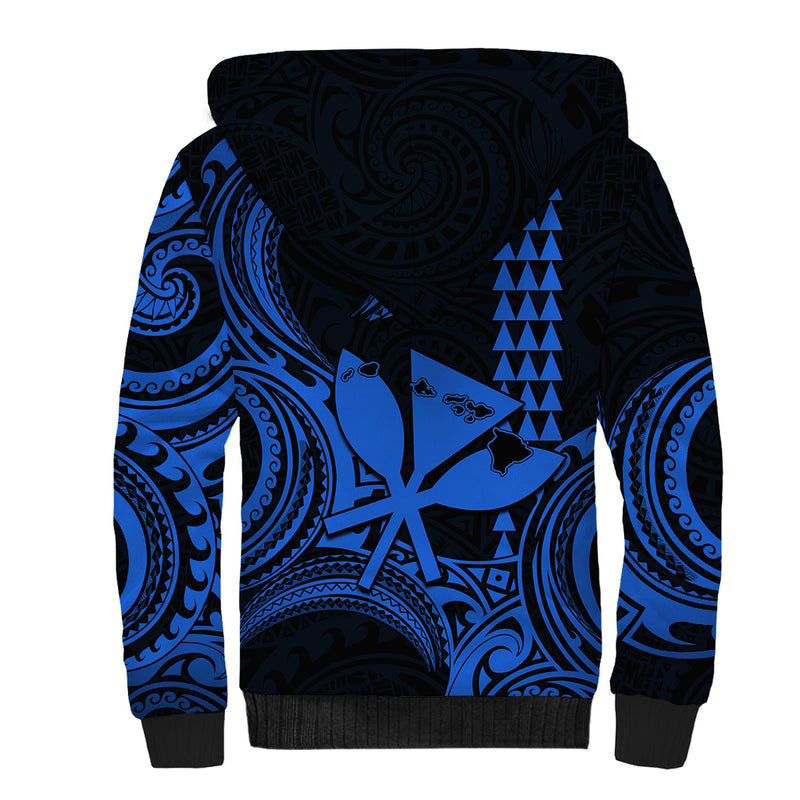 Custom Happy King Kamehameha Day Hawaii Paradise of the Pacific Tribal Kakau with Kanaka Maoli - Blue Sherpa Hoodie