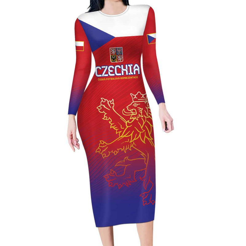 Custom Czech Republic Unique Double Tailed Lion Long Sleeve Bodycon Dress