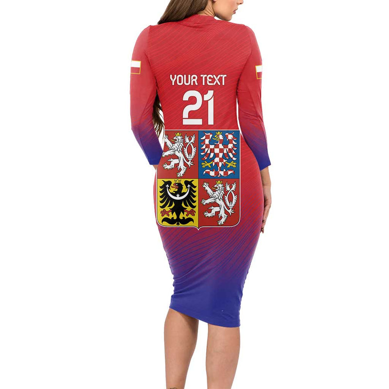 Custom Czech Republic Unique Double Tailed Lion Long Sleeve Bodycon Dress