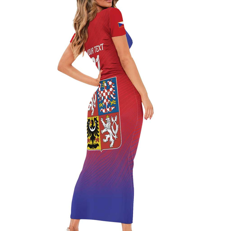 Custom Czech Republic Unique Double Tailed Lion Short Sleeve Bodycon Dress