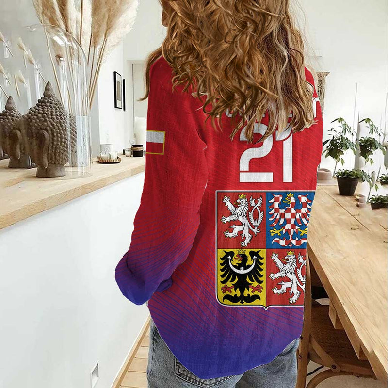 Custom Czech Republic Unique Double Tailed Lion Women Casual Shirt