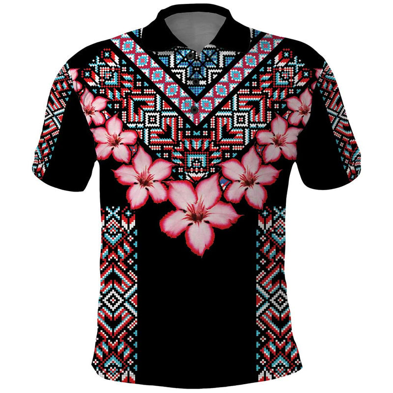 Africa Adenium Multiflorum Flowers Mix Native Tribal Pattern Polo Shirt