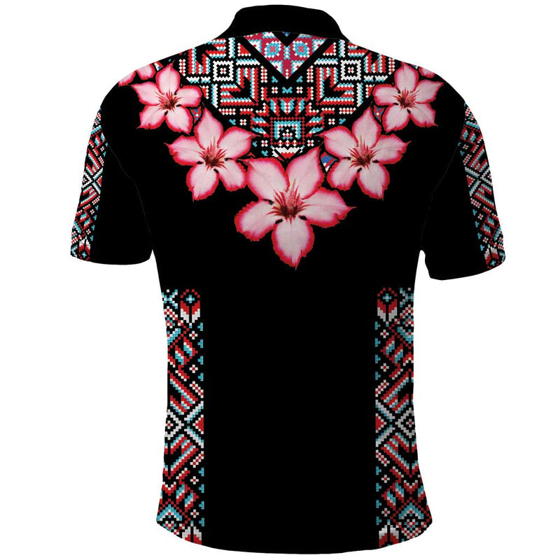 Africa Adenium Multiflorum Flowers Mix Native Tribal Pattern Polo Shirt