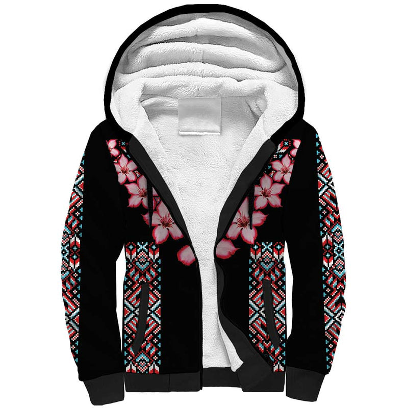 Africa Adenium Multiflorum Flowers Mix Native Tribal Pattern Sherpa Hoodie