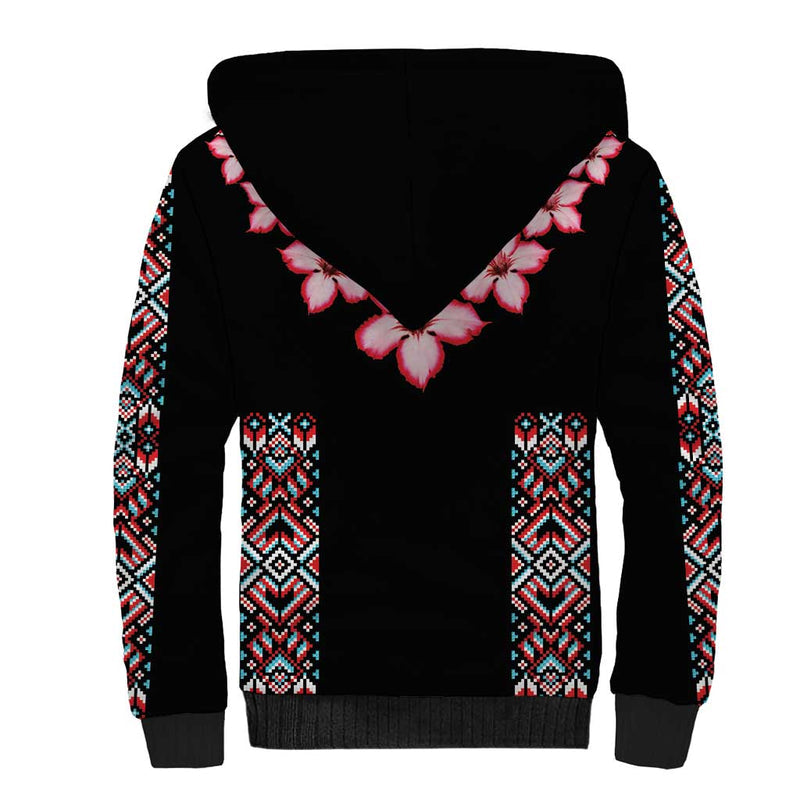 Africa Adenium Multiflorum Flowers Mix Native Tribal Pattern Sherpa Hoodie