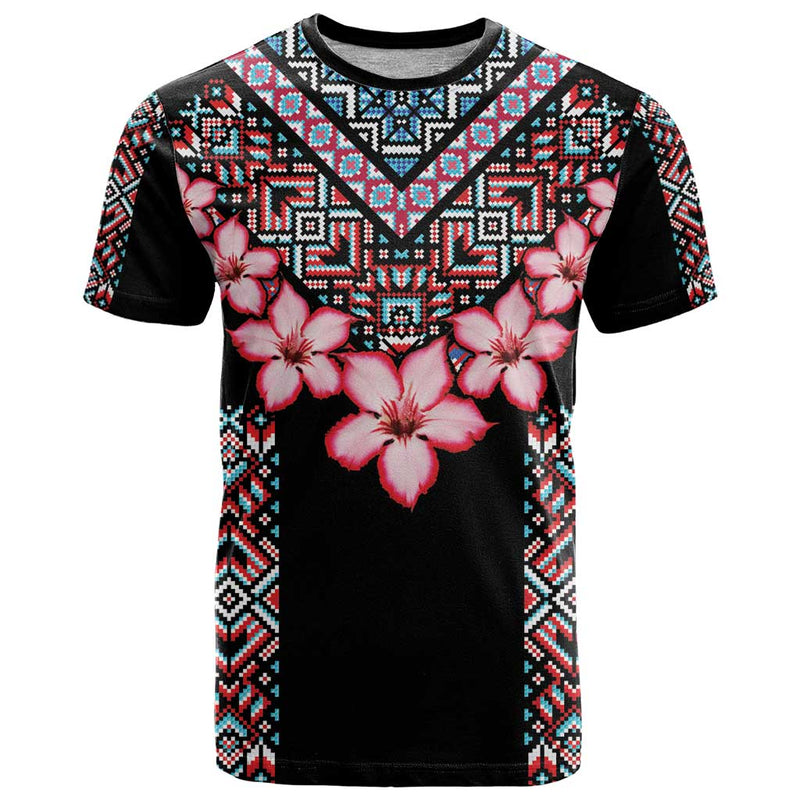Africa Adenium Multiflorum Flowers Mix Native Tribal Pattern T Shirt
