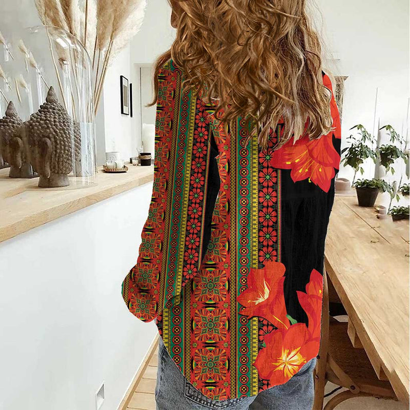 Africa Beauty Clivia Miniata Flowers Women Casual Shirt