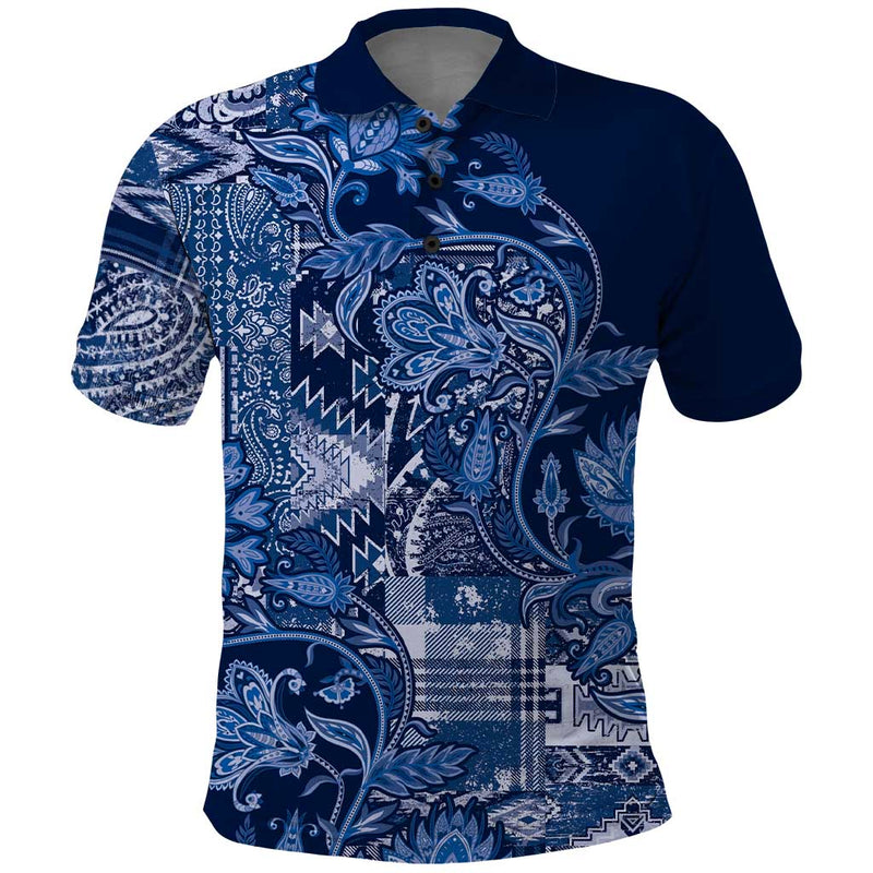 Africa Floral mix Maasai Shuka Blue Moitf Polo Shirt