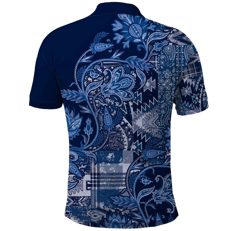 Africa Floral mix Maasai Shuka Blue Moitf Polo Shirt