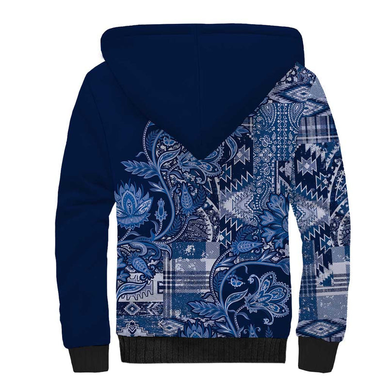 Africa Floral mix Maasai Shuka Blue Moitf Sherpa Hoodie