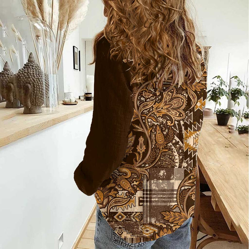 Africa Floral mix Maasai Shuka Gold Moitf Women Casual Shirt