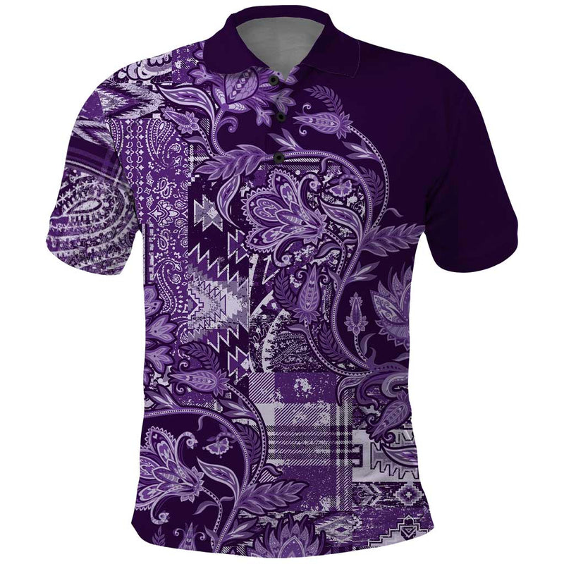 Africa Floral mix Maasai Shuka Purple Moitf Polo Shirt