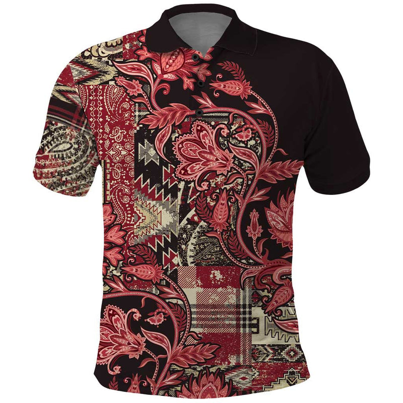 Africa Floral mix Maasai Shuka Red Moitf Polo Shirt