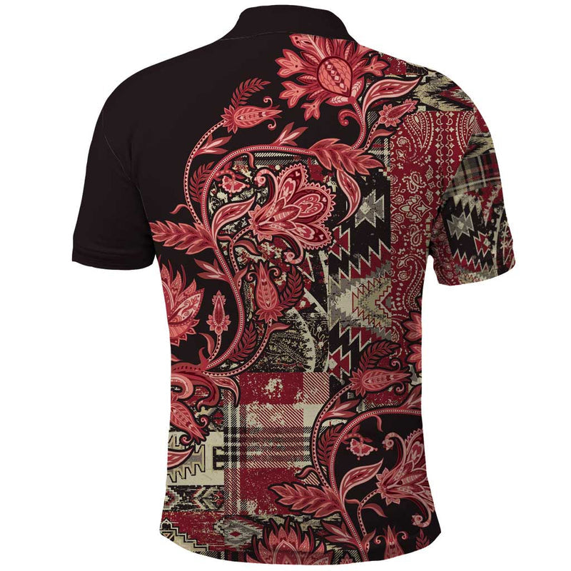 Africa Floral mix Maasai Shuka Red Moitf Polo Shirt