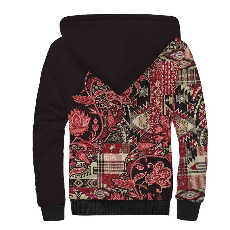 Africa Floral mix Maasai Shuka Red Moitf Sherpa Hoodie